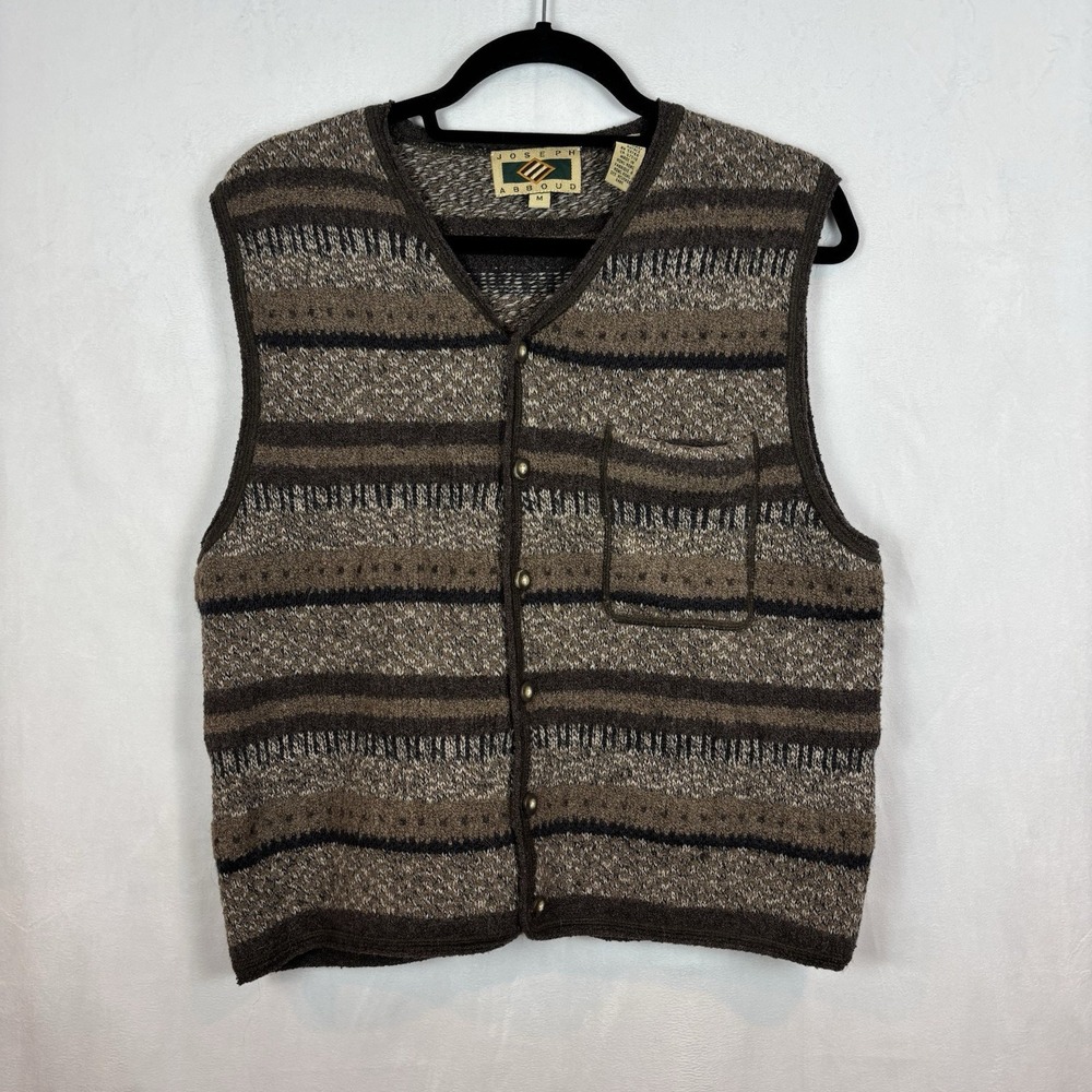 Joseph Abound Women's wool blend Brown Vest sz medium Retro 90's Grandpa Sweater